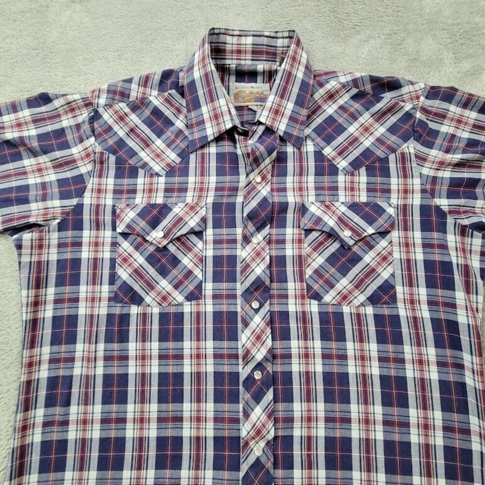 ATB Authentic Western Shirt Mens 16.5 Plaid Pearl Snap Rodeo‎ Cowboy Rancher